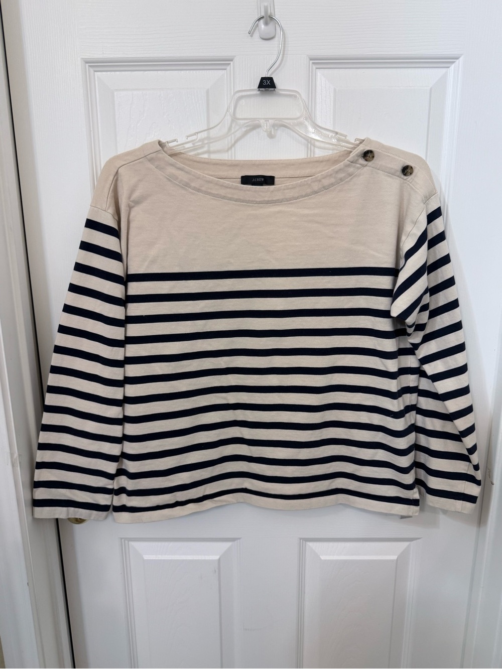 J. Crew Cream and Navy Striped Boatneck Top - Picture 1 of 5